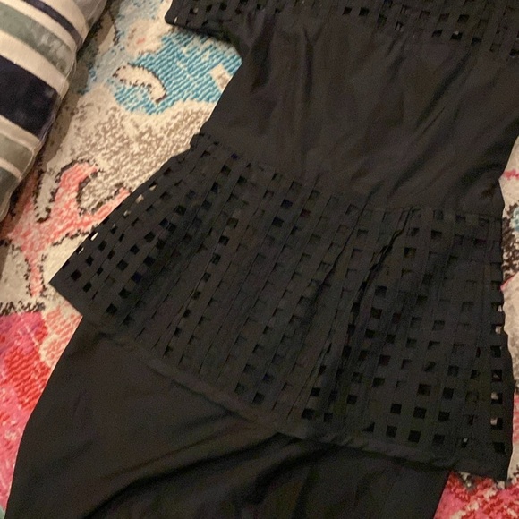 Lela rose / black lattice lace short sleeve grid midi peplum dress 6 - Picture 6 of 6